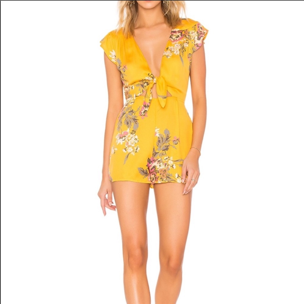 Mink pink yellow floral romper